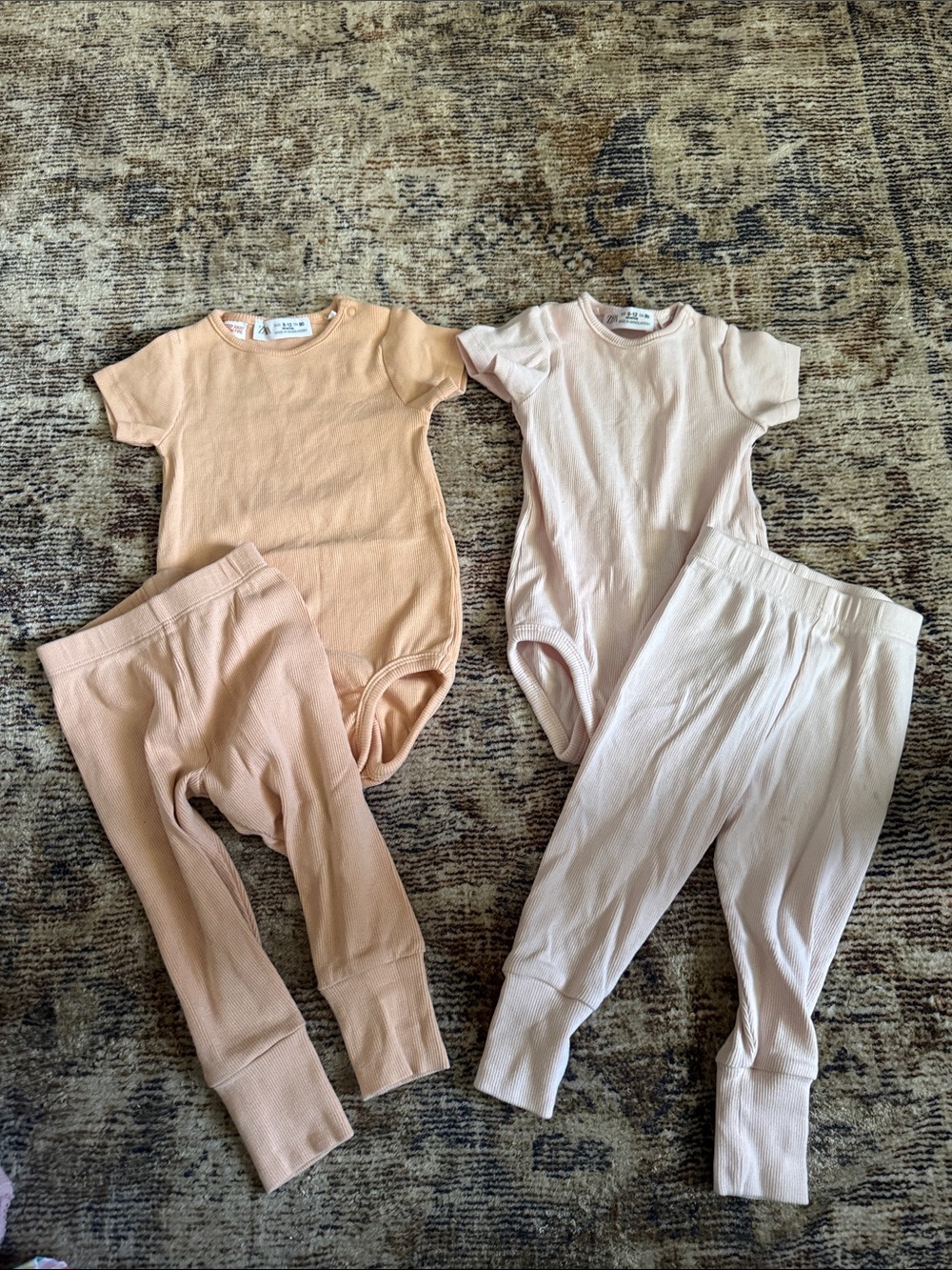 Zara two-piece ribbed pajama sets in peach and light pink